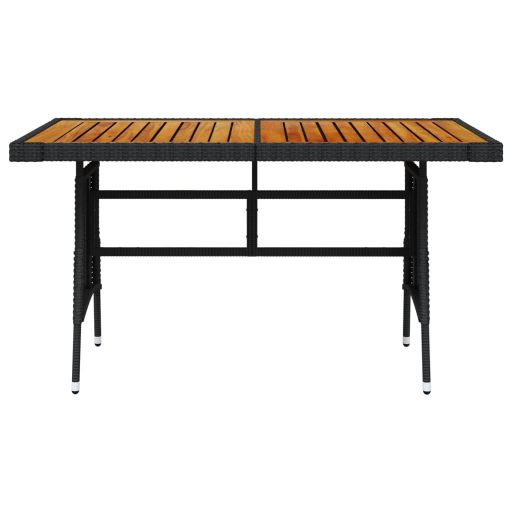 Fekete polyrattan és tömör akácfa kerti asztal 130 x 70 x 72 cm