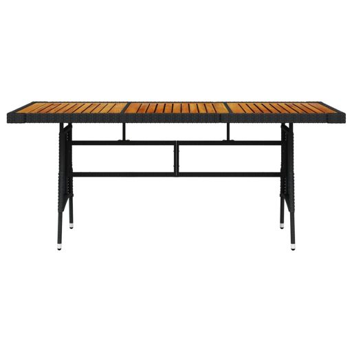 Fekete polyrattan és tömör akácfa kerti asztal 160 x 70 x 72 cm