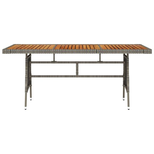 Szürke polyrattan és tömör akácfa kerti asztal 160 x 70 x 72 cm