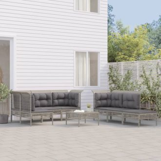   10 részes szürke polyrattan kerti ülőgarnitúra párnákkal