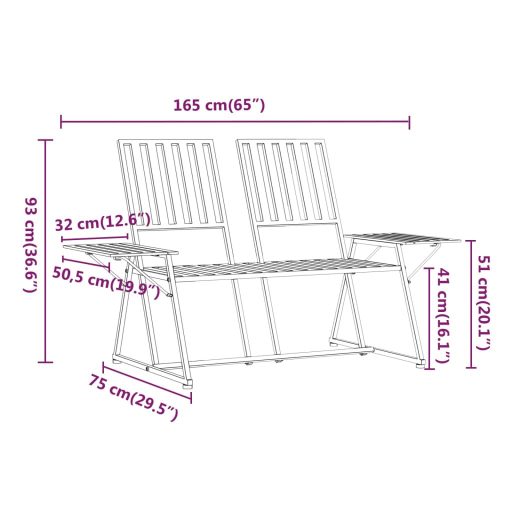 Kétszemélyes fekete acél kerti pad 165 cm