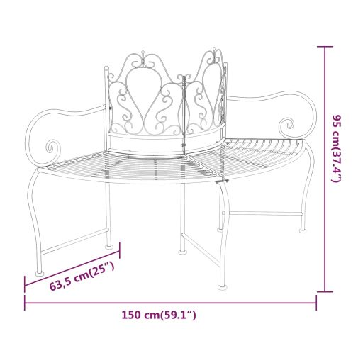 Fekete acél fa körüli pad 150 cm