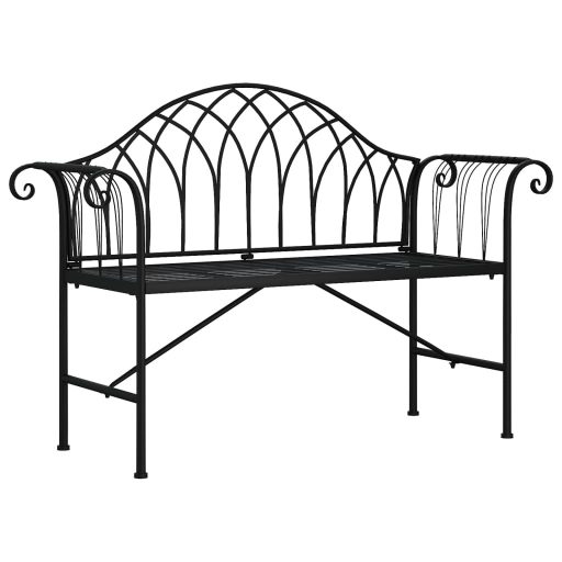 Kétszemélyes fekete acél kerti pad 128 cm