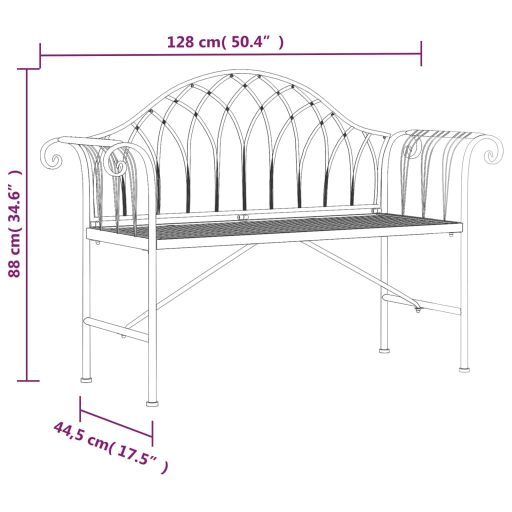 Kétszemélyes fekete acél kerti pad 128 cm