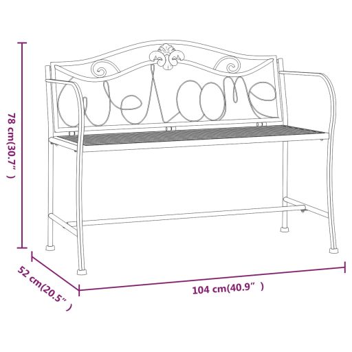 Kétszemélyes fekete acél kerti pad 104 cm
