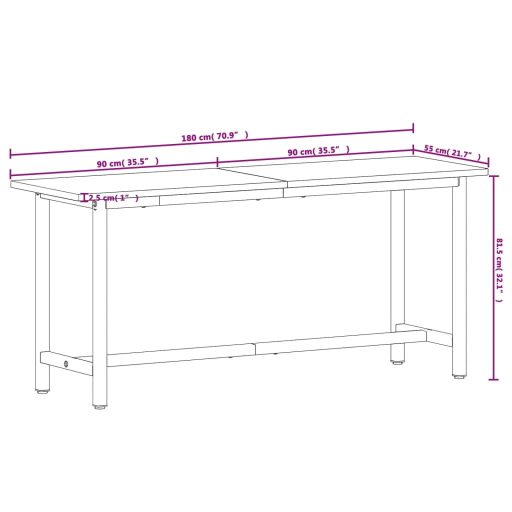 Tömör bükkfa és fém munkaasztallap 180x55x81,5 cm