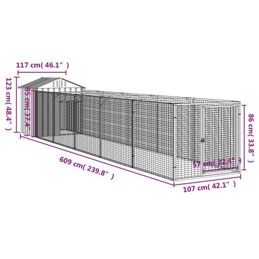 Antracitszürke horganyzott acél kutyakennel 117 x 609 x 123 cm