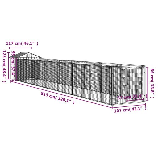 Antracitszürke horganyzott acél kutyakennel 117 x 813 x 123 cm