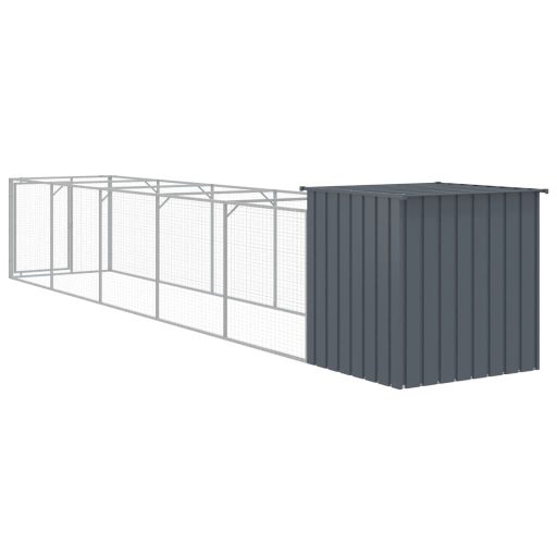 Antracit horganyzott acél kutyakennel kifutóval 110x609x110 cm