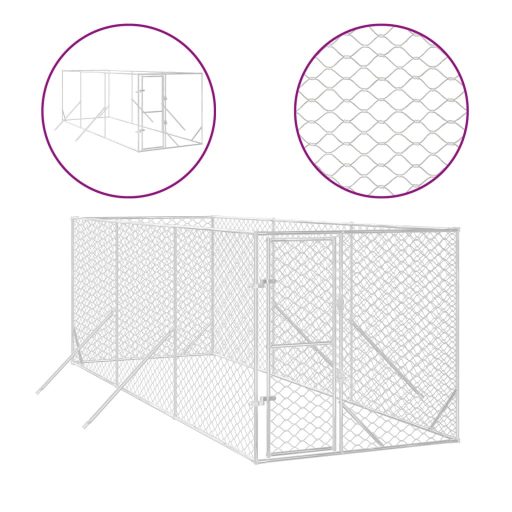 Ezüstszínű kültéri horganyzott acél kutyakennel 2x6x2 m