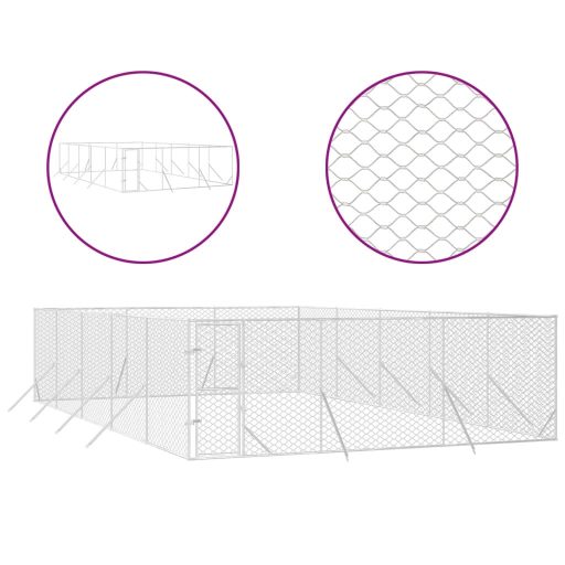 Ezüstszínű kültéri horganyzott acél kutyakennel 6 x 10 x 2 m