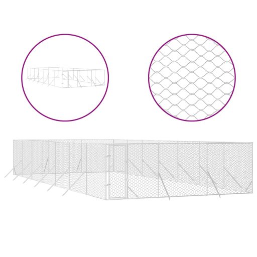 Ezüstszínű kültéri horganyzott acél kutyakennel 6 x 14 x 2 m