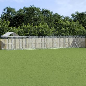   Ezüstszínű horganyzott acél kutyakennel tetővel 14x2x2,5 m