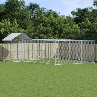   Ezüstszínű horganyzott acél kutyakennel tetővel 6x6x2,5 m