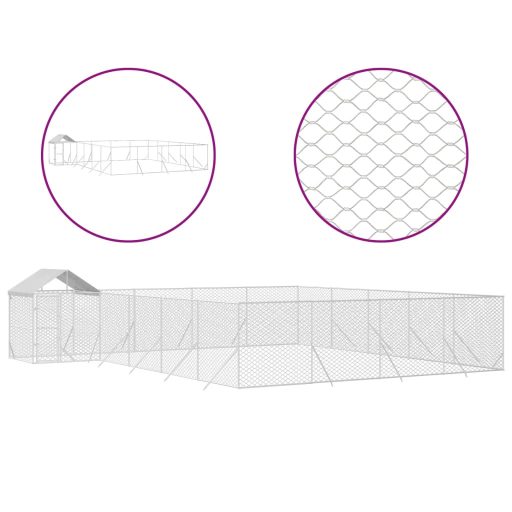 Ezüstszínű horganyzott acél kutyakennel tetővel 10x8x2,5 m