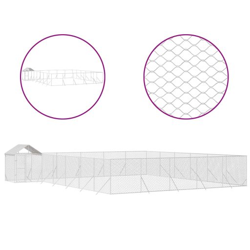 Ezüstszínű horganyzott acél kutyakennel tetővel 12x12x2,5 m