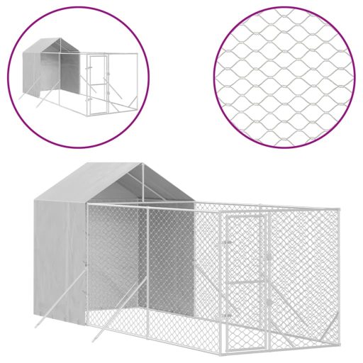 Ezüstszínű horganyzott acél kutyakennel tetővel 2x6x2,5 m