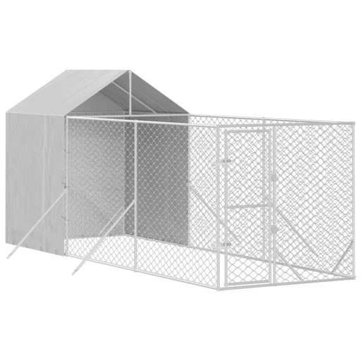 Ezüstszínű horganyzott acél kutyakennel tetővel 2x6x2,5 m