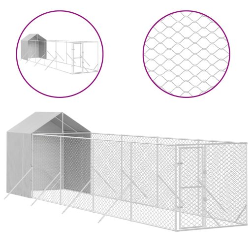 Ezüstszínű horganyzott acél kutyakennel tetővel 2x10x2,5 m