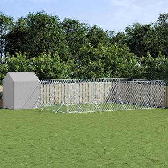   Ezüstszínű horganyzott acél kutyakennel tetővel 10x6x2,5 m