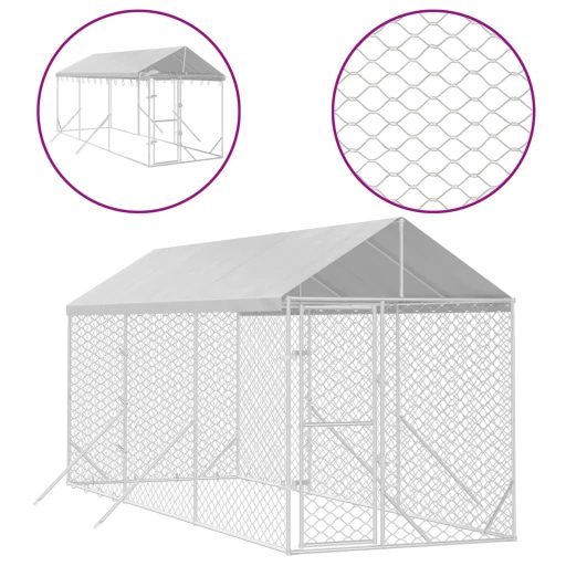 Ezüstszínű horganyzott acél kutyakennel tetővel 2x6x2,5 m