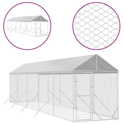 Ezüstszínű horganyzott acél kutyakennel tetővel 2x10x2,5 m