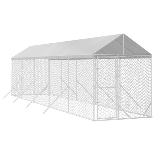 Ezüstszínű horganyzott acél kutyakennel tetővel 2x10x2,5 m