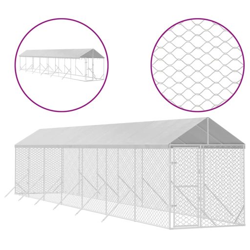 Ezüstszínű horganyzott acél kutyakennel tetővel 2x14x2,5 m