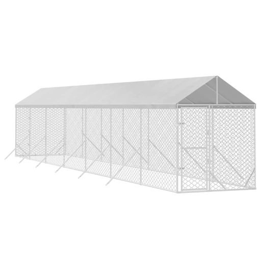 Ezüstszínű horganyzott acél kutyakennel tetővel 2x14x2,5 m