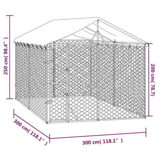 Ezüstszínű horganyzott acél kutyakennel tetővel 3x3x2,5 m