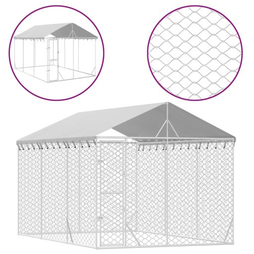 Ezüstszínű horganyzott acél kutyakennel tetővel 3x4,5x2,5 m
