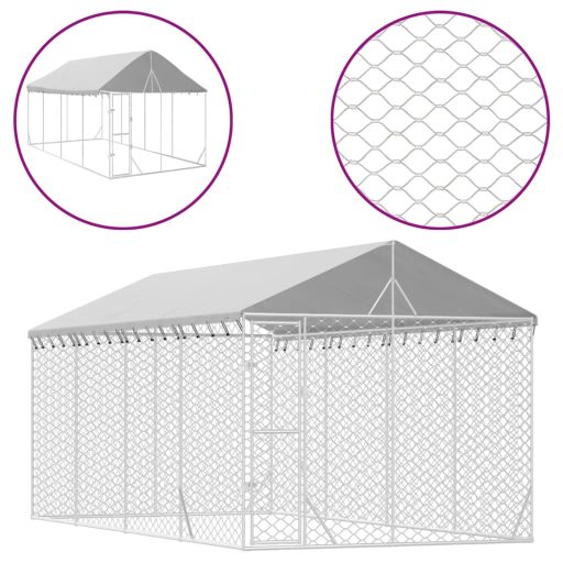 Ezüstszínű horganyzott acél kutyakennel tetővel 3x6x2,5 m