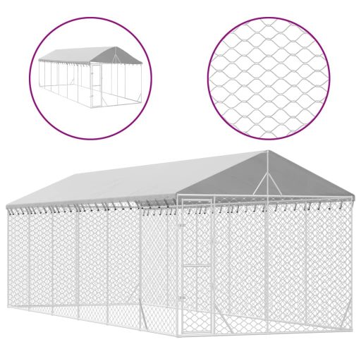 Ezüstszínű horganyzott acél kutyakennel tetővel 3x9x2,5 m