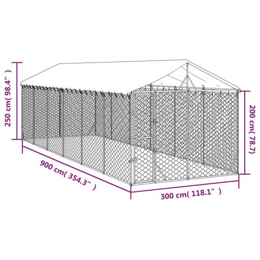 Ezüstszínű horganyzott acél kutyakennel tetővel 3x9x2,5 m