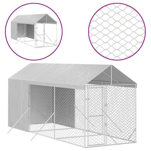 Ezüstszínű horganyzott acél kutyakennel tetővel 2x6x2,5 m