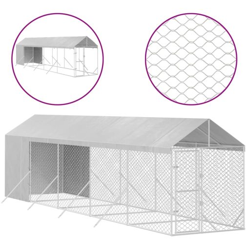 Ezüstszínű horganyzott acél kutyakennel tetővel 2x10x2,5 m