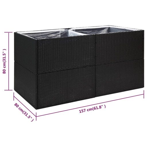 Fekete polyrattan kerti ültetőláda 157x80x80 cm