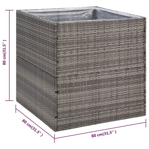 Szürke polyrattan kerti ültetőláda 80x80x80 cm
