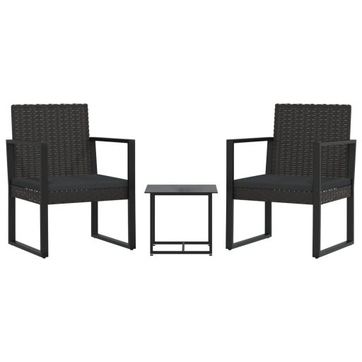 3 részes fekete polyrattan kerti ülőgarnitúra párnákkal