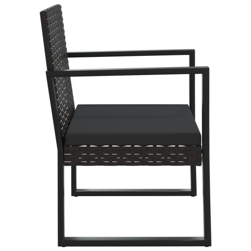 3 részes fekete polyrattan kerti ülőgarnitúra párnákkal