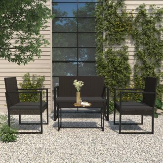   4 részes fekete polyrattan kerti ülőgarnitúra párnákkal