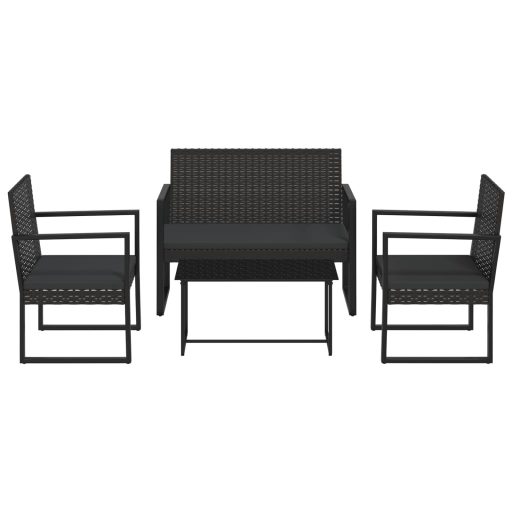 4 részes fekete polyrattan kerti ülőgarnitúra párnákkal
