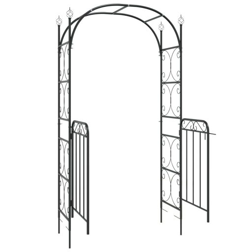 Fekete acél kerti boltív kapuval 108 x 45 x 235 cm