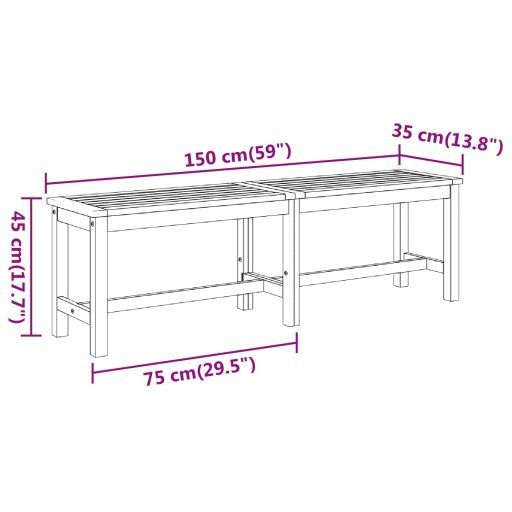 Tömör akácfa kerti pad 150 x 35 x 45 cm