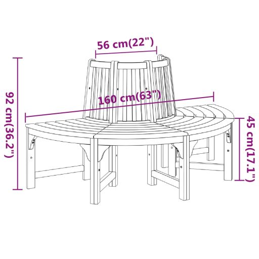 Tömör eukaliptuszfa félkör fa pad Ø160 cm