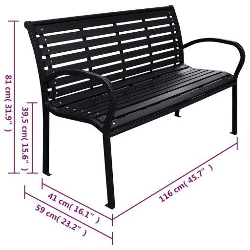 Fekete acél és WPC kerti pad 116 cm