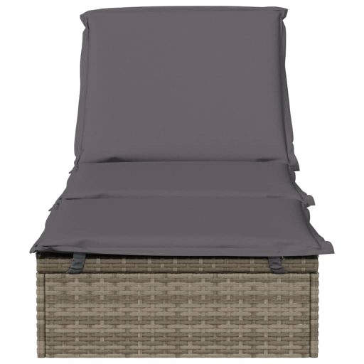 1 db szürke polyrattan napozóágy párnával 201 x 55 x 62 cm