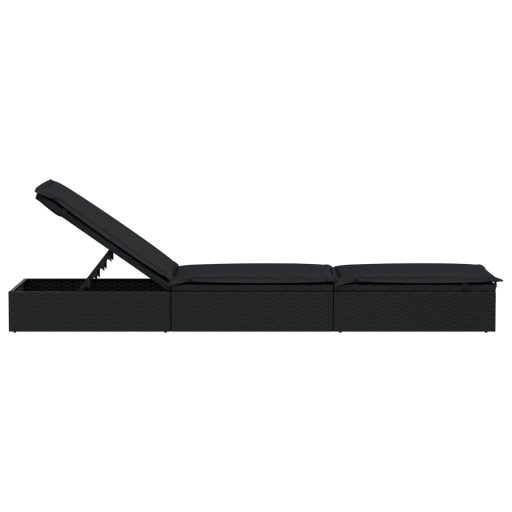 1 db fekete polyrattan napozóágy párnával 201 x 55 x 62 cm