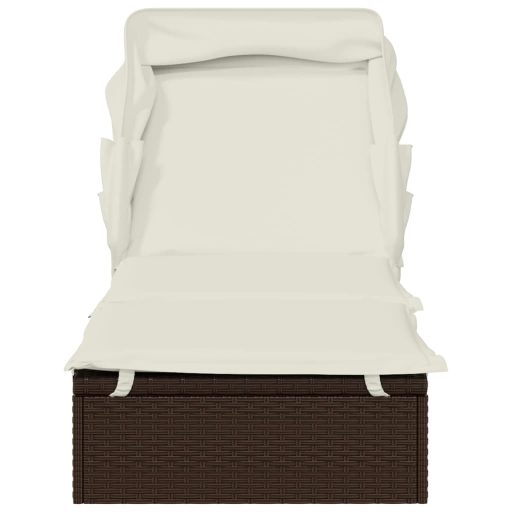 Barna polyrattan napozóágy összecsukható tetővel 213x63x97 cm