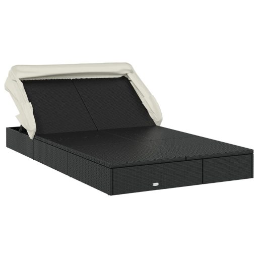 2 személyes fekete polyrattan napágy tetővel 213 x 118 x 97 cm